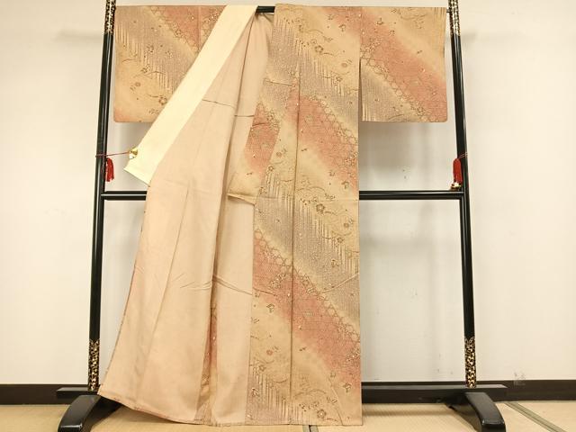 平和屋着物▽上質な小紋 単衣 花蝶文 金彩 正絹 逸品 AABA7688fy