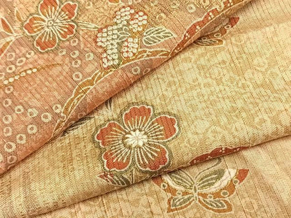 平和屋着物▽上質な小紋 単衣 花蝶文 金彩 正絹 逸品 AABA7688fy