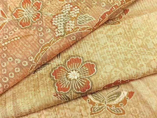 平和屋着物▽上質な小紋 単衣 花蝶文 金彩 正絹 逸品 AABA7688fy