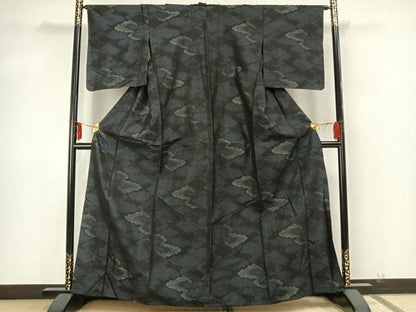 平和屋着物▽本場大島紬 単衣 雲取り文 正絹 逸品 AABA7689fy
