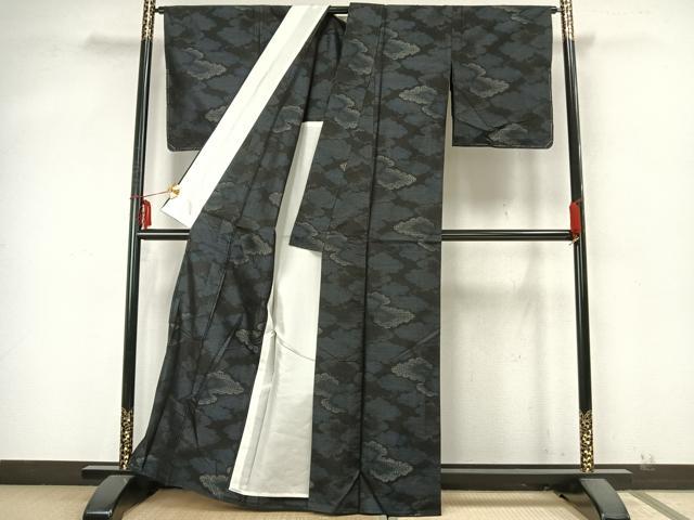 平和屋着物▽本場大島紬 単衣 雲取り文 正絹 逸品 AABA7689fy