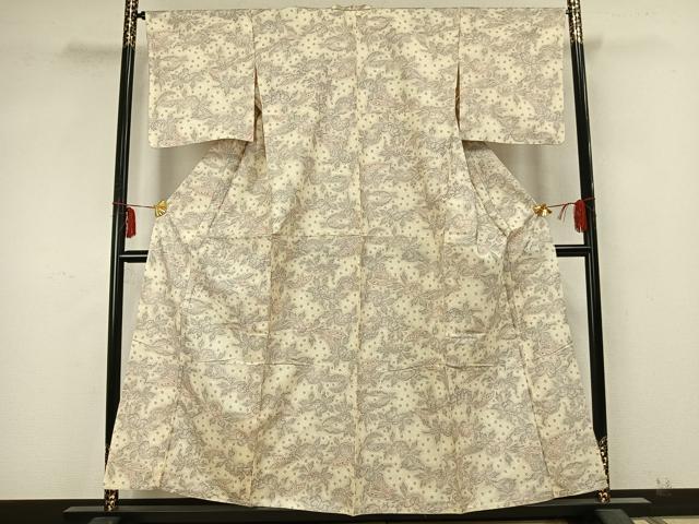 平和屋着物▽本場染大島紬 単衣 花蝶文 正絹 逸品 AABA7691fy