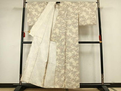 平和屋着物▽本場染大島紬 単衣 花蝶文 正絹 逸品 AABA7691fy
