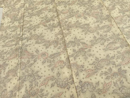 平和屋着物▽本場染大島紬 単衣 花蝶文 正絹 逸品 AABA7691fy