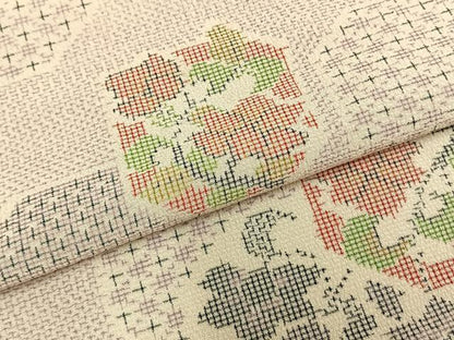 平和屋着物▽本塩沢 単衣 亀甲花文 正絹 逸品 AABA7692fy