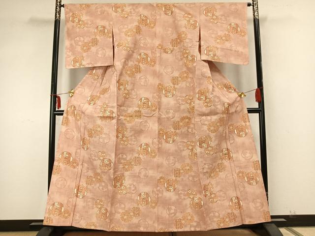 平和屋着物▽上質な紬 単衣 雪輪花文 正絹 逸品 未使用 AABA7694fy