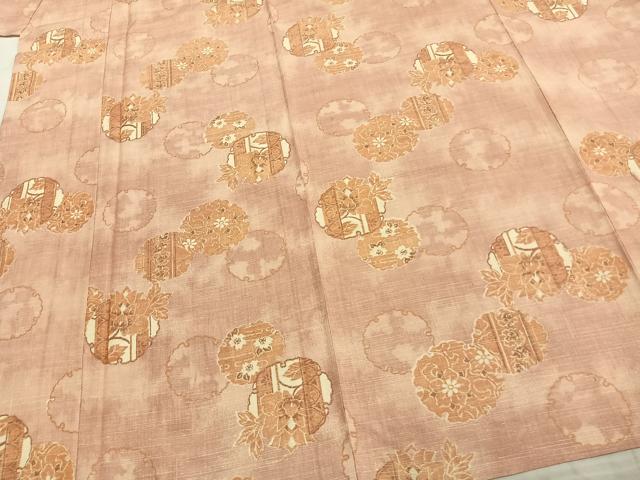 平和屋着物▽上質な紬 単衣 雪輪花文 正絹 逸品 未使用 AABA7694fy