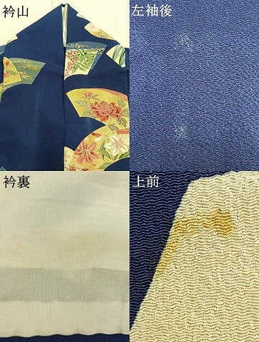 平和屋着物▽上質な小紋　単衣　手描き　地紙花文　金彩　鬼しぼ縮緬　正絹　逸品　AABA7695fy