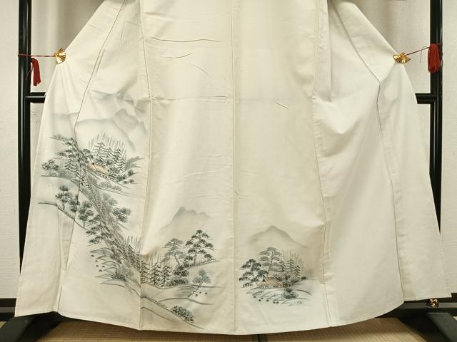 平和屋着物▽訪問着 単衣 紬地 手描き 風景文 正絹 逸品 AABA7696fy