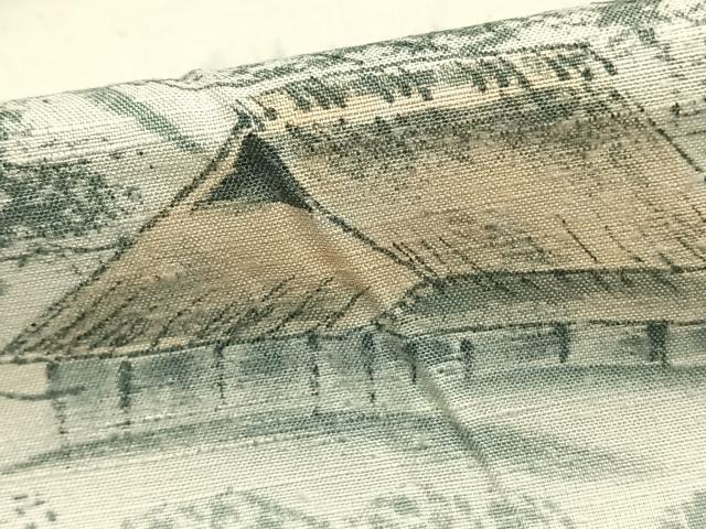平和屋着物▽訪問着 単衣 紬地 手描き 風景文 正絹 逸品 AABA7696fy