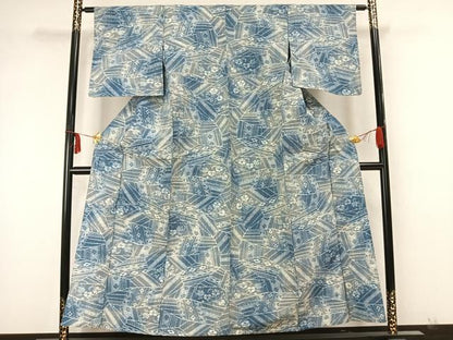 平和屋着物▽上質な紬 単衣 切嵌花文 正絹 逸品 AABA7697fy