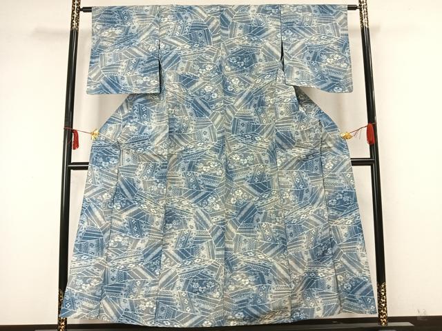 平和屋着物▽上質な紬 単衣 切嵌花文 正絹 逸品 AABA7697fy