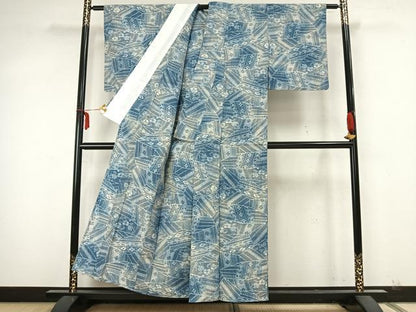 平和屋着物▽上質な紬 単衣 切嵌花文 正絹 逸品 AABA7697fy