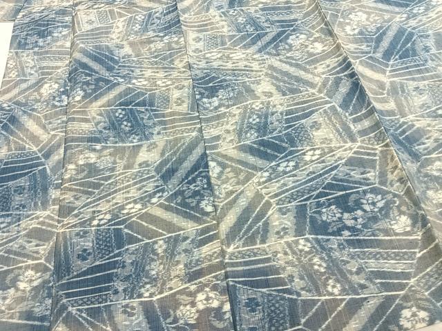 平和屋着物▽上質な紬 単衣 切嵌花文 正絹 逸品 AABA7697fy