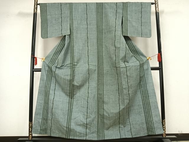 平和屋着物▽上質な紬 単衣 縞 正絹 逸品 AABA7698fy