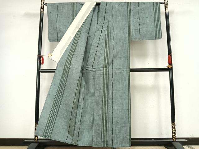 平和屋着物▽上質な紬 単衣 縞 正絹 逸品 AABA7698fy