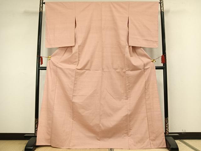 平和屋着物▽上質な紬 単衣 色無地 一斤染色 ロング丈 正絹 逸品 AABA7700fy