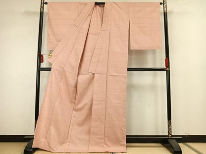 平和屋着物▽上質な紬 単衣 色無地 一斤染色 ロング丈 正絹 逸品 AABA7700fy