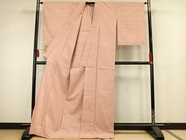 平和屋着物▽上質な紬 単衣 色無地 一斤染色 ロング丈 正絹 逸品 AABA7700fy