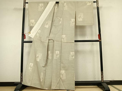 平和屋着物▽本塩沢 単衣 色紙重ね文 正絹 逸品 未使用 AABA7702fy