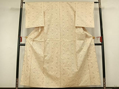 平和屋着物▽上質な紬　単衣　吉祥花文　正絹　逸品　AABA7703fy