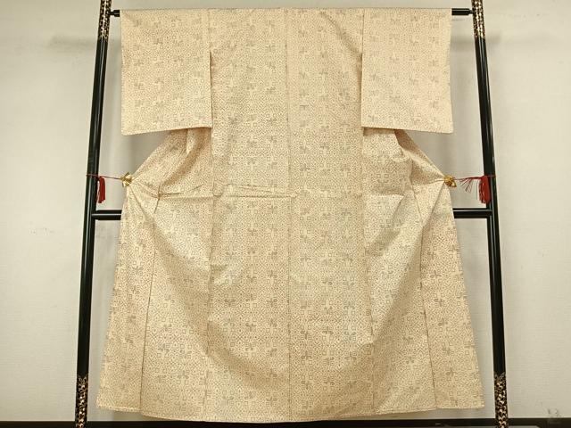 平和屋着物▽上質な紬　単衣　吉祥花文　正絹　逸品　AABA7703fy