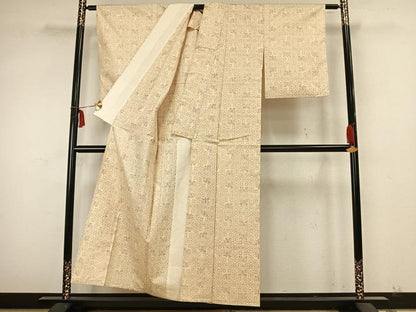平和屋着物▽上質な紬　単衣　吉祥花文　正絹　逸品　AABA7703fy