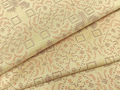 平和屋着物▽上質な紬　単衣　吉祥花文　正絹　逸品　AABA7703fy