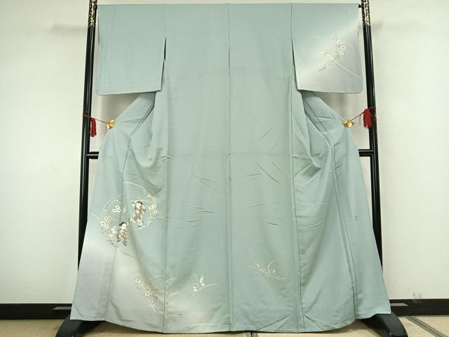 平和屋着物▽訪問着 単衣 友禅 作家物 人物草花文 正絹 逸品 AABA7704fy