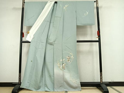 平和屋着物▽訪問着 単衣 友禅 作家物 人物草花文 正絹 逸品 AABA7704fy