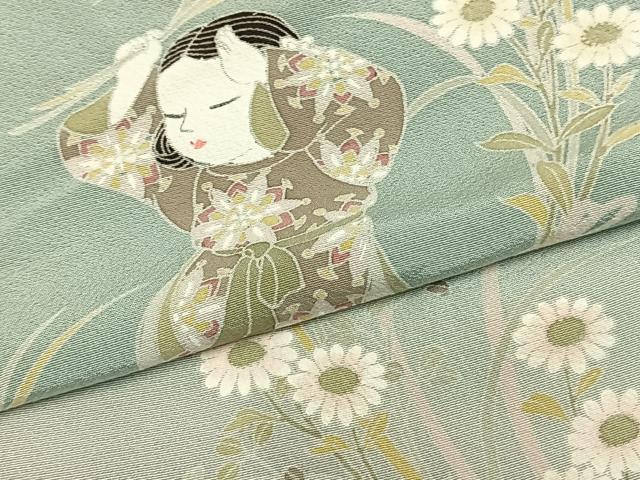 平和屋着物▽訪問着 単衣 友禅 作家物 人物草花文 正絹 逸品 AABA7704fy