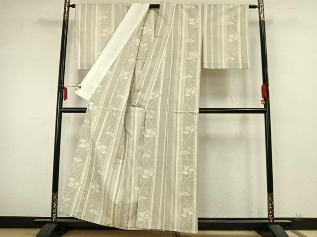 平和屋着物▽本塩沢 単衣 南天文 正絹 逸品 AABA7705fy