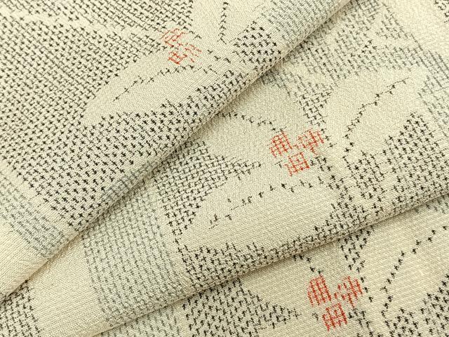 平和屋着物▽本塩沢 単衣 南天文 正絹 逸品 AABA7705fy