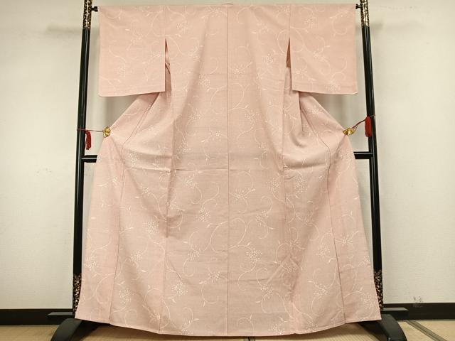 平和屋着物▽本塩沢 単衣 110亀甲 花唐草文 正絹 逸品 AABA7707fy