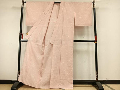 平和屋着物▽本塩沢 単衣 110亀甲 花唐草文 正絹 逸品 AABA7707fy