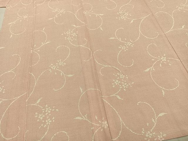 平和屋着物▽本塩沢 単衣 110亀甲 花唐草文 正絹 逸品 AABA7707fy