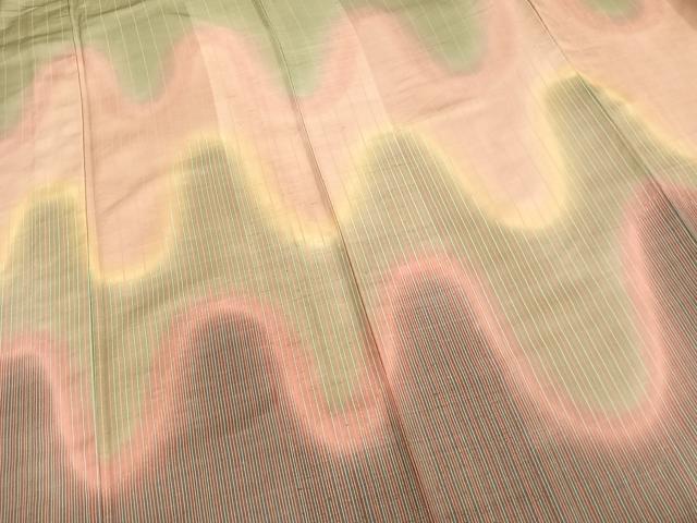 平和屋着物▽訪問着 単衣 紬地 抽象文様 暈し染め 正絹 逸品 AABA7709fy
