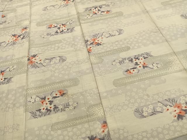 平和屋着物▽上質な紬 単衣 霞取り花文 正絹 逸品 AABA7710fy
