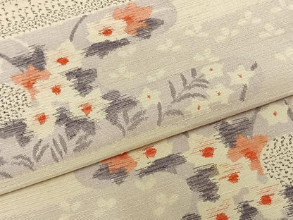 平和屋着物▽上質な紬 単衣 霞取り花文 正絹 逸品 AABA7710fy
