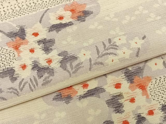 平和屋着物▽上質な紬 単衣 霞取り花文 正絹 逸品 AABA7710fy