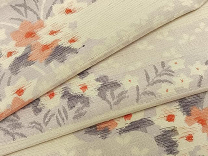 平和屋着物▽上質な紬 単衣 霞取り花文 正絹 逸品 AABA7710fy
