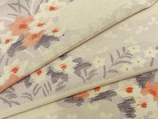 平和屋着物▽上質な紬 単衣 霞取り花文 正絹 逸品 AABA7710fy