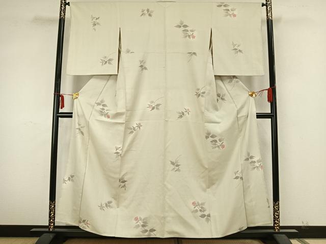 平和屋着物▽上質な紬　単衣　草花文　正絹　逸品　AABA7712fy