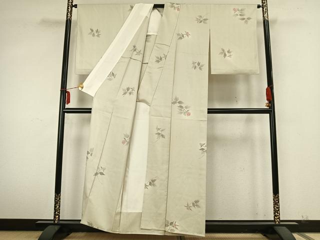 平和屋着物▽上質な紬　単衣　草花文　正絹　逸品　AABA7712fy