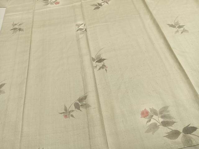 平和屋着物▽上質な紬　単衣　草花文　正絹　逸品　AABA7712fy