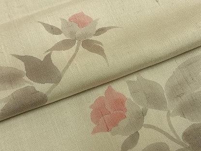 平和屋着物▽上質な紬　単衣　草花文　正絹　逸品　AABA7712fy