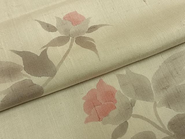 平和屋着物▽上質な紬　単衣　草花文　正絹　逸品　AABA7712fy