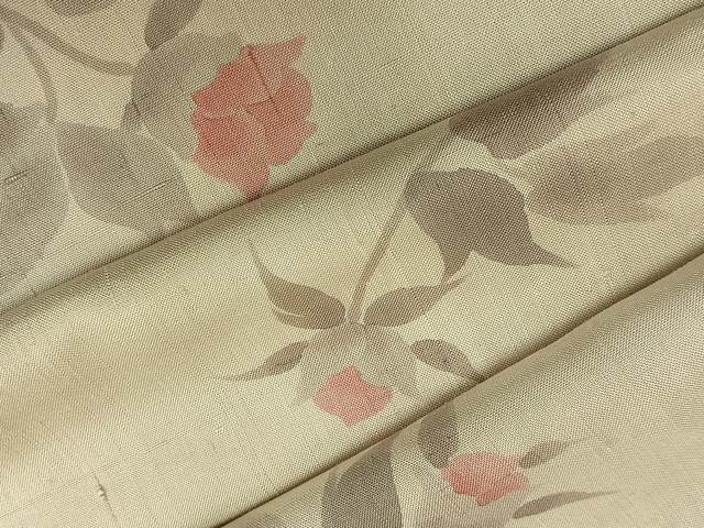 平和屋着物▽上質な紬　単衣　草花文　正絹　逸品　AABA7712fy