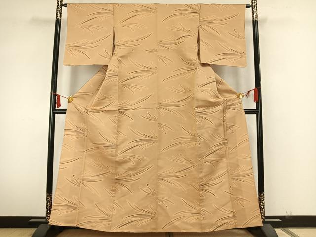 平和屋着物▽お召　単衣　笹葉文　正絹　逸品　未使用　AABA7713fy