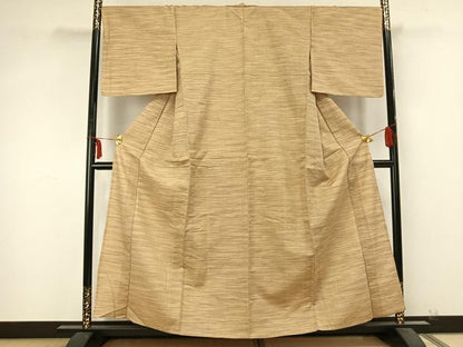 平和屋着物▽上質な紬 単衣 横縞 正絹 逸品 AABA7717fy